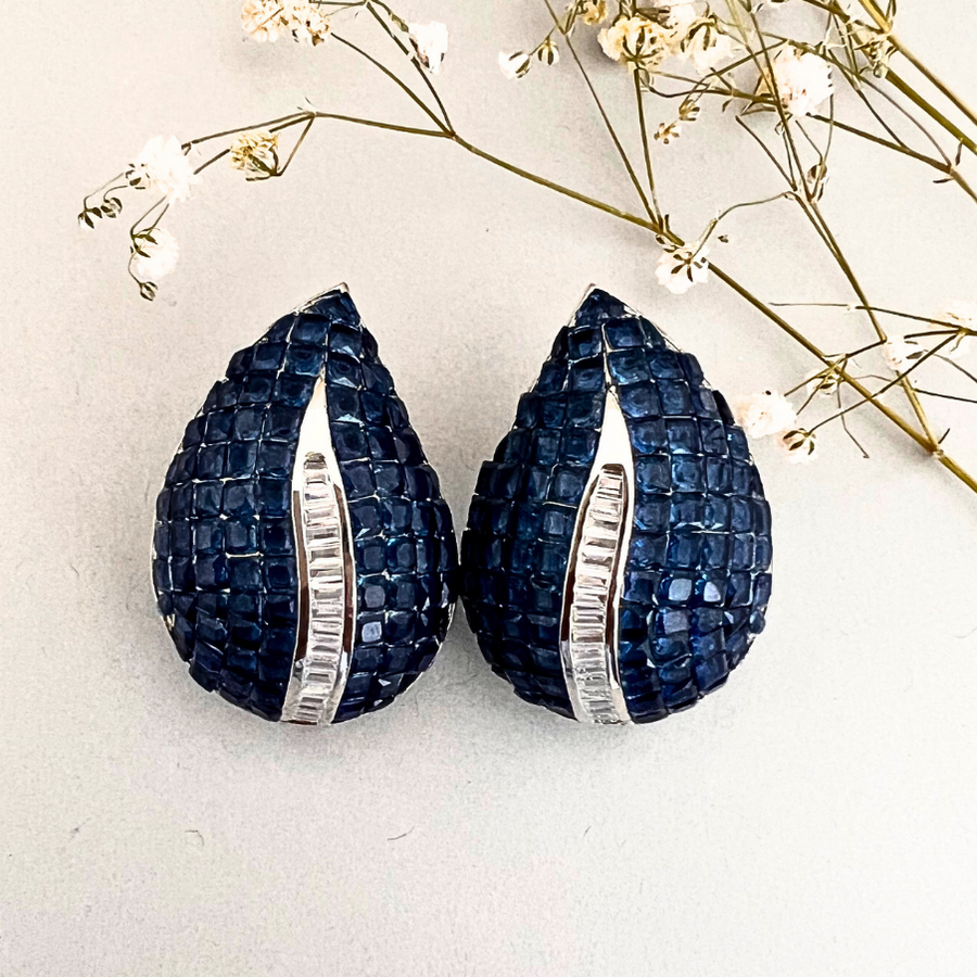 Blue Leaf Illusion Studs - Adrisya - Earrings