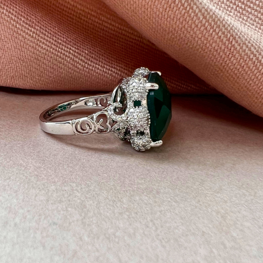 Grandeur Green Cocktail Ring - Adrisya - Finger Ring
