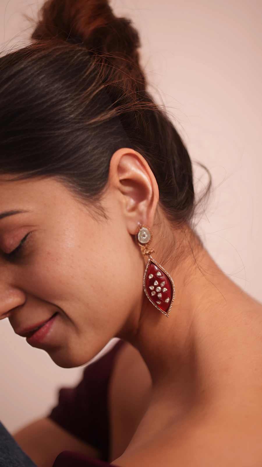 Ornate Red Stone Kundan Earrings