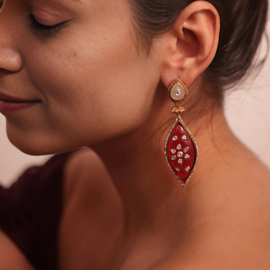 Ornate Red Stone Kundan Earrings