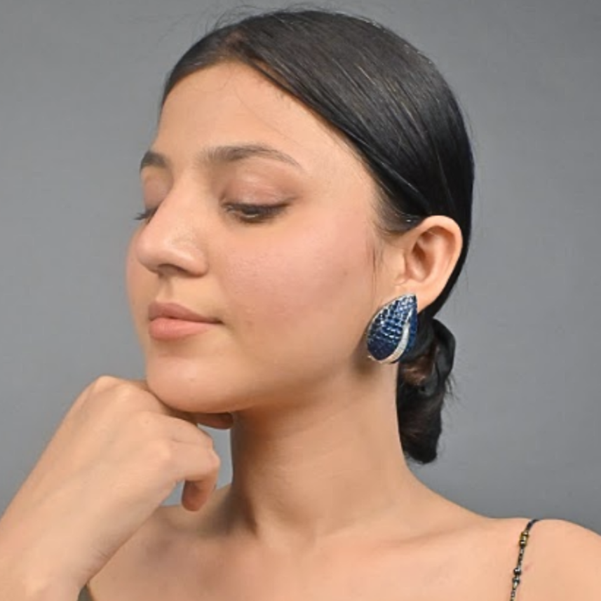 Blue Leaf Illusion Studs - Adrisya - Earrings