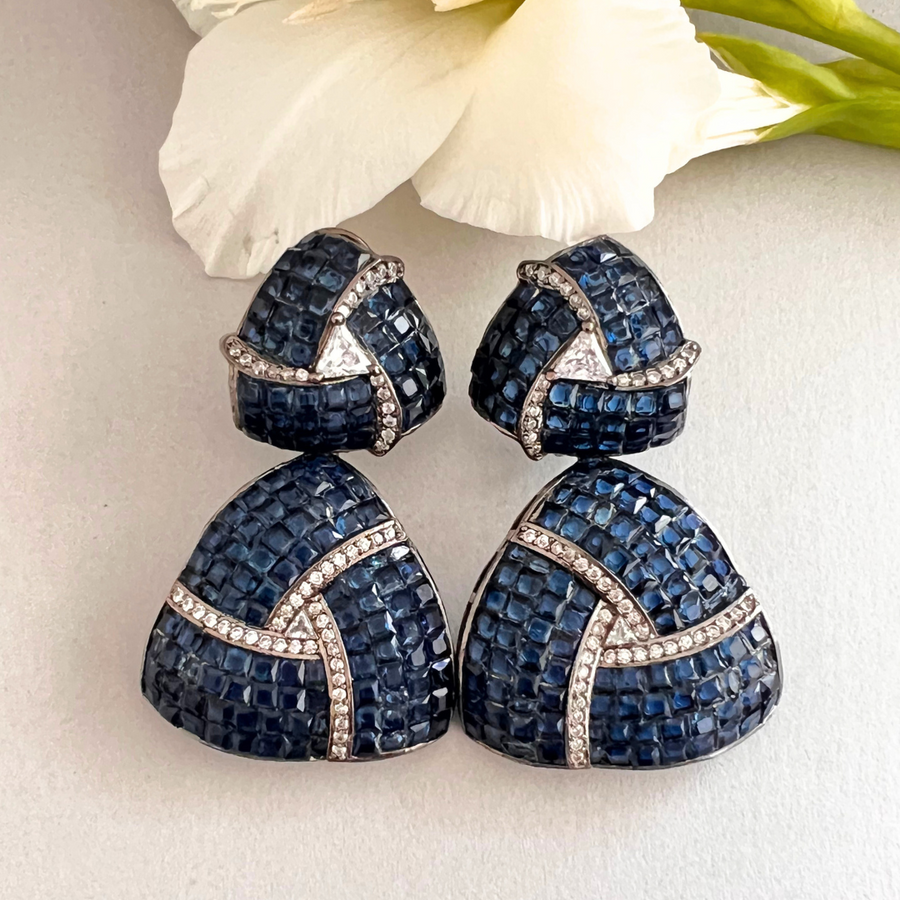 Blue Triangle Earrings - Adrisya - Earrings