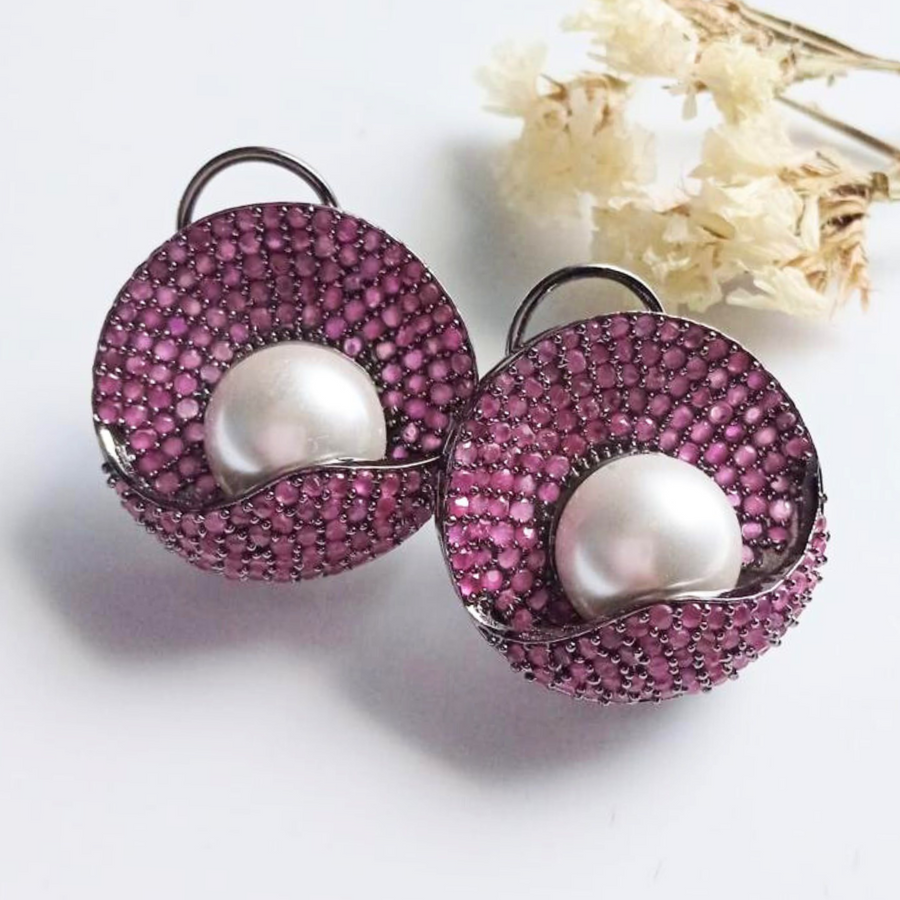 Pink Shell Earrings - Adrisya - Earrings