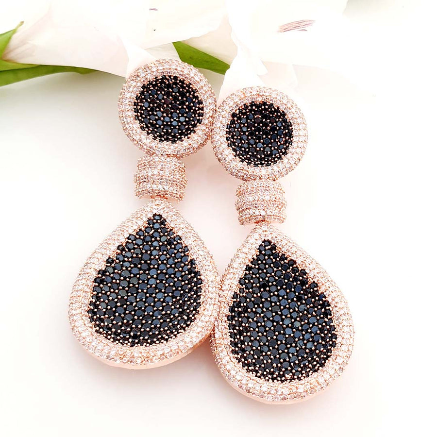 Rose and Black Dazzling Earrings - Adrisya - Earrings