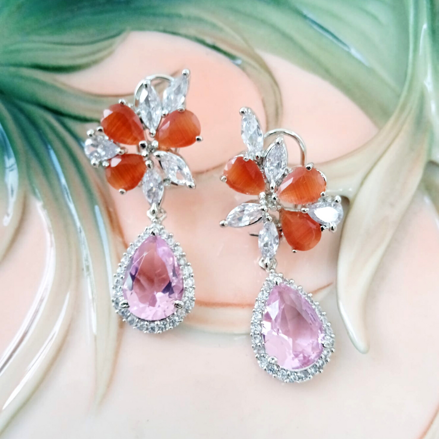 Pink Pear Drop Earrings - Adrisya - Earrings