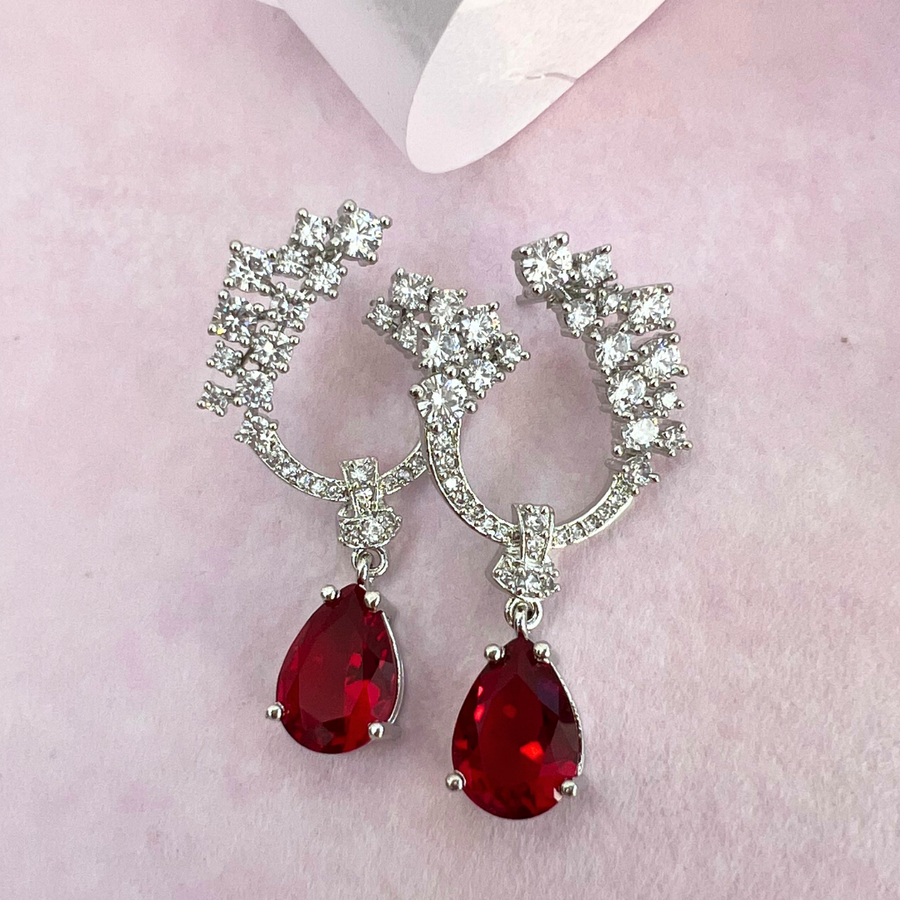 Dazzle with Red Pear Drops - Adrisya - Earrings
