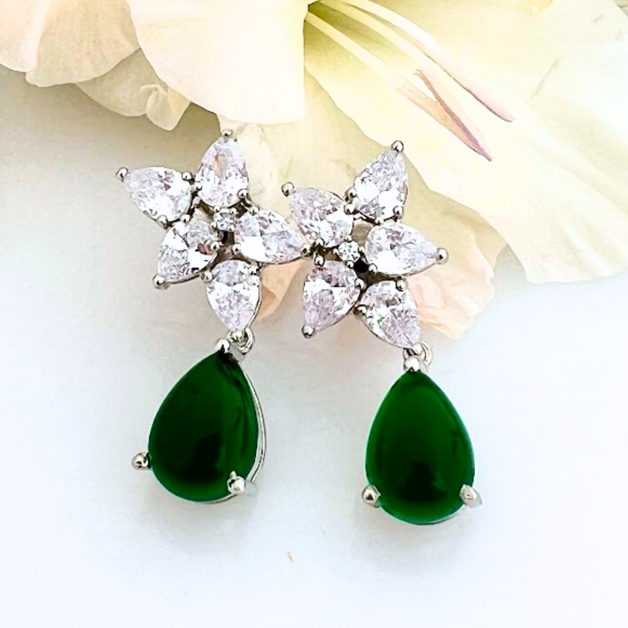 Green Pear Drop Earrings - Adrisya - Earrings