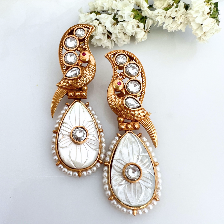 Peacock Kundan Earrings - Adrisya - Earrings