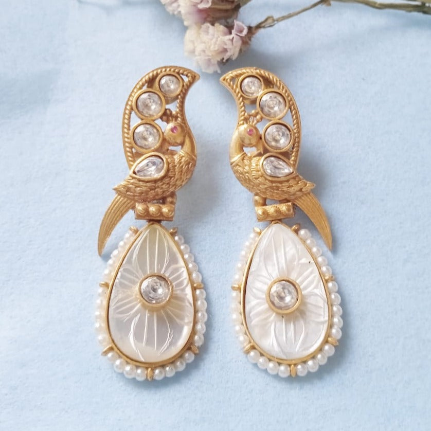 Peacock Kundan Earrings - Adrisya - Earrings