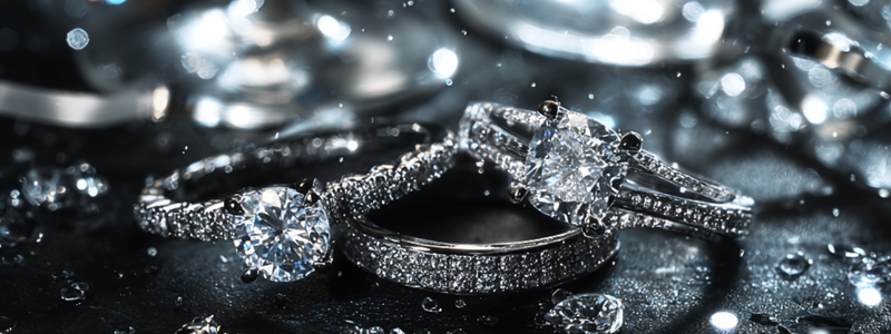 “A line of lab-grown rings sparkling under festive lights, capturing the joy and celebration of a special occasion.”