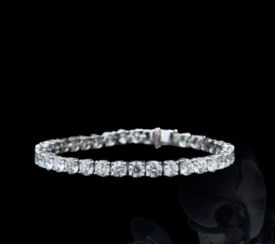 Diamond bracelet on a black background with floral elements