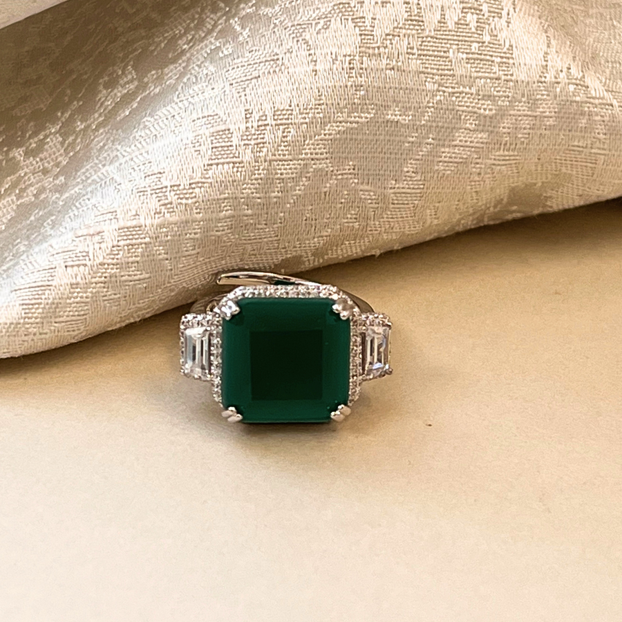 Emerald Soiree: Green Party Ring - Adrisya - Finger Ring