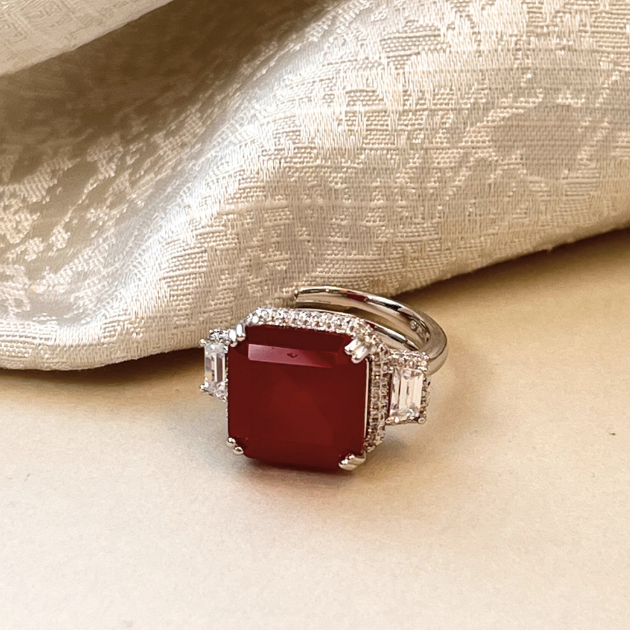 Crimson Elegance Cocktail Ring - Adrisya - Finger Ring