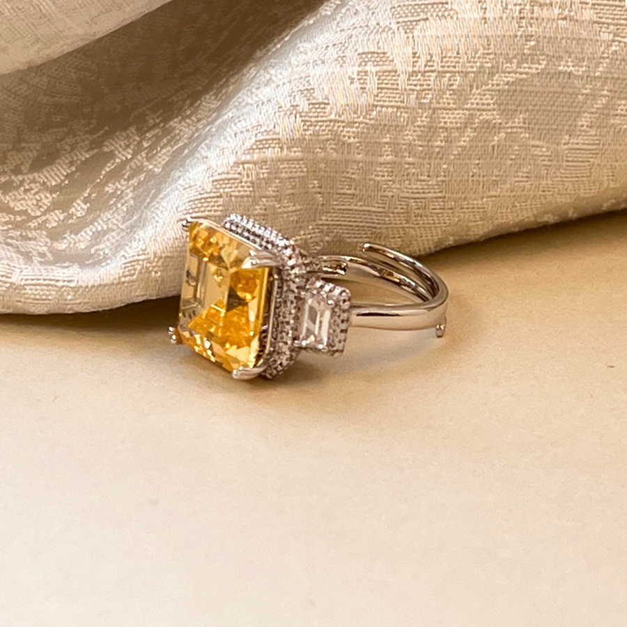 Golden Glamour: Yellow Cocktail Ring - Adrisya - Finger Ring