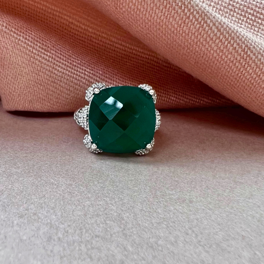 Grandeur Green Cocktail Ring - Adrisya - Finger Ring