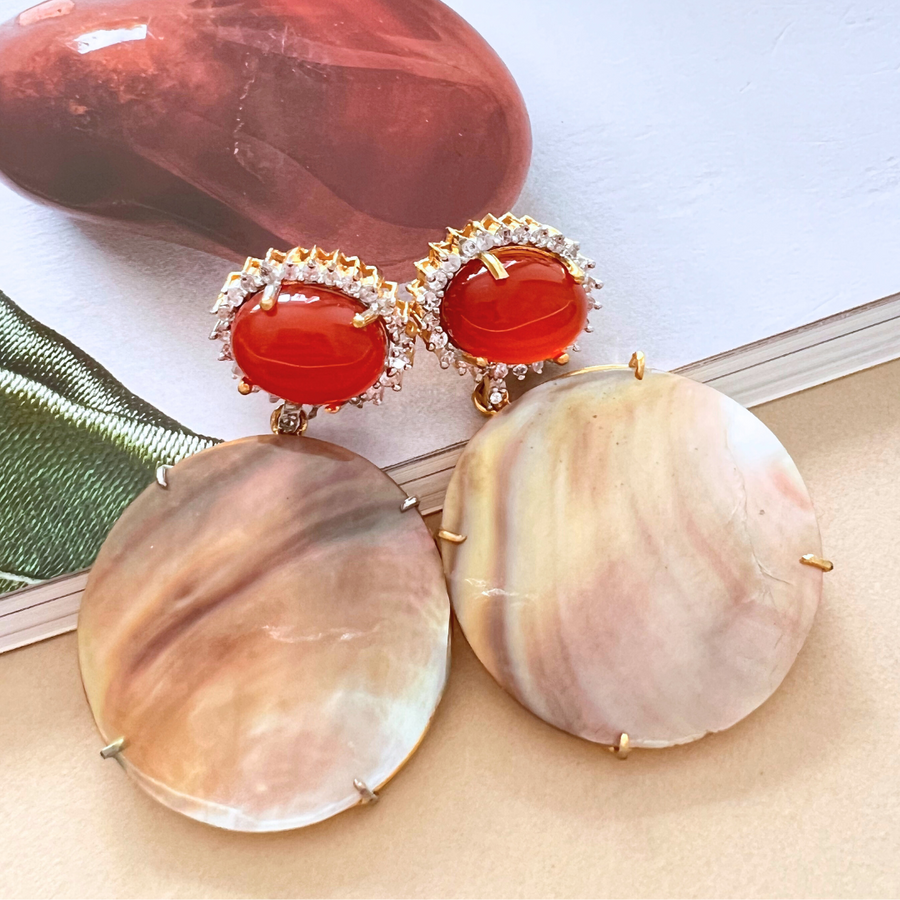 Red Onyx Mother of Pearl Earrings