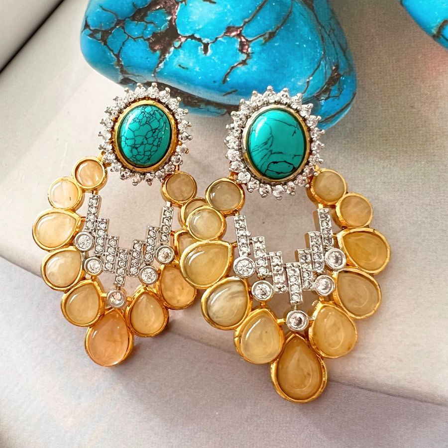 Yellow Aventurine & Turquoise Gemstone Earrings