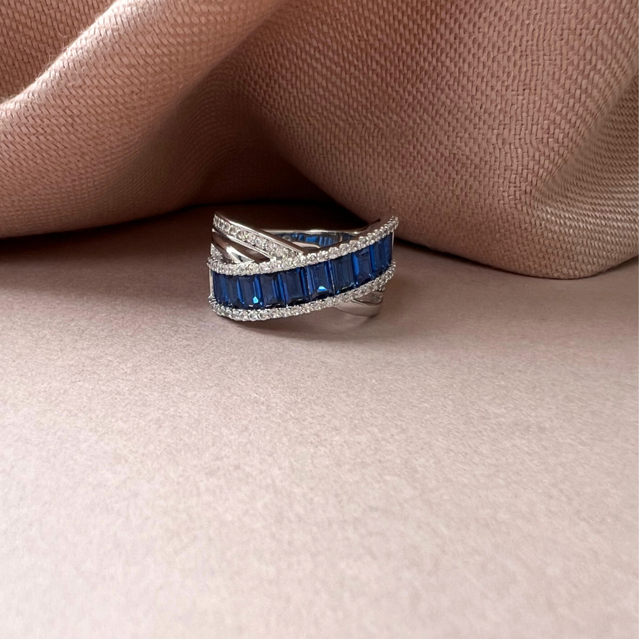 Blue Stylish Criss-Cross Bands - Adrisya - Finger Ring