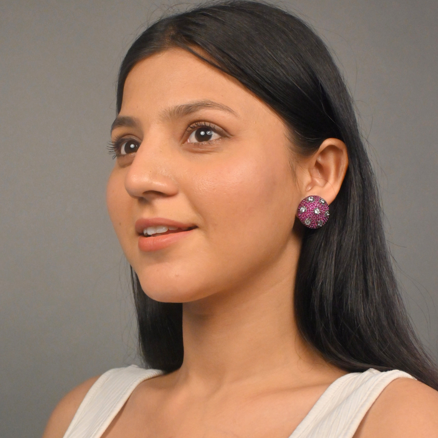 Pink Diamond Sparkle Stud Earrings - Adrisya - Earrings
