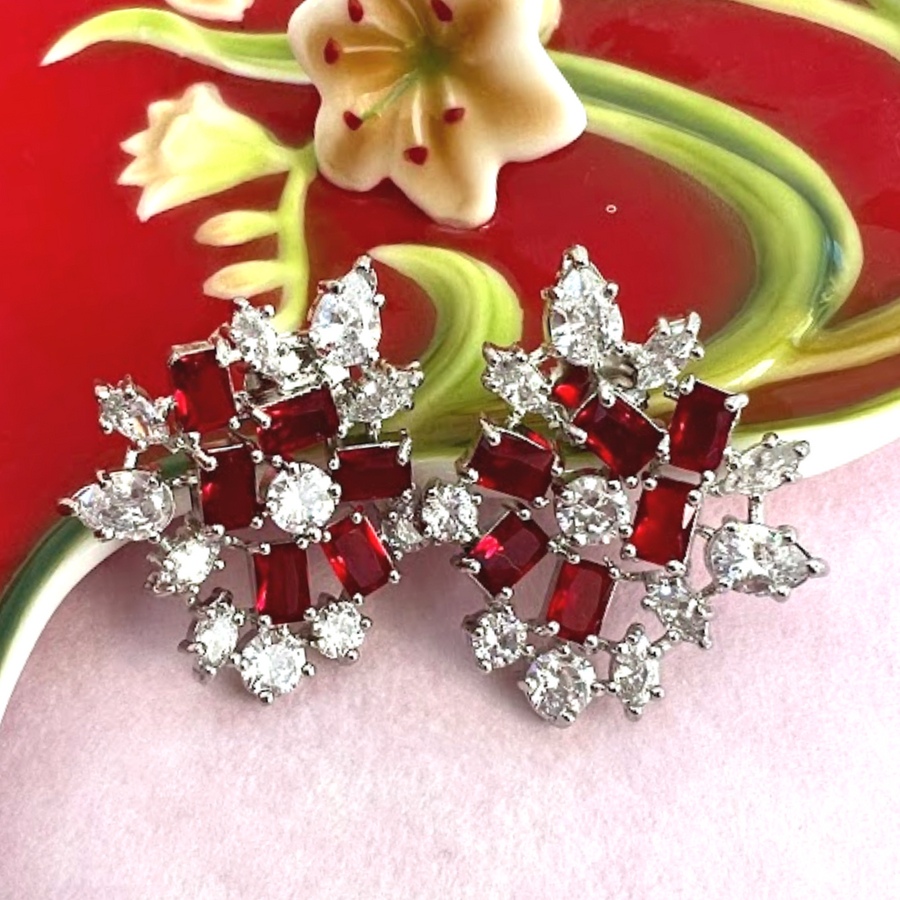 Fiery Red Crystal Studs - Adrisya - Earrings