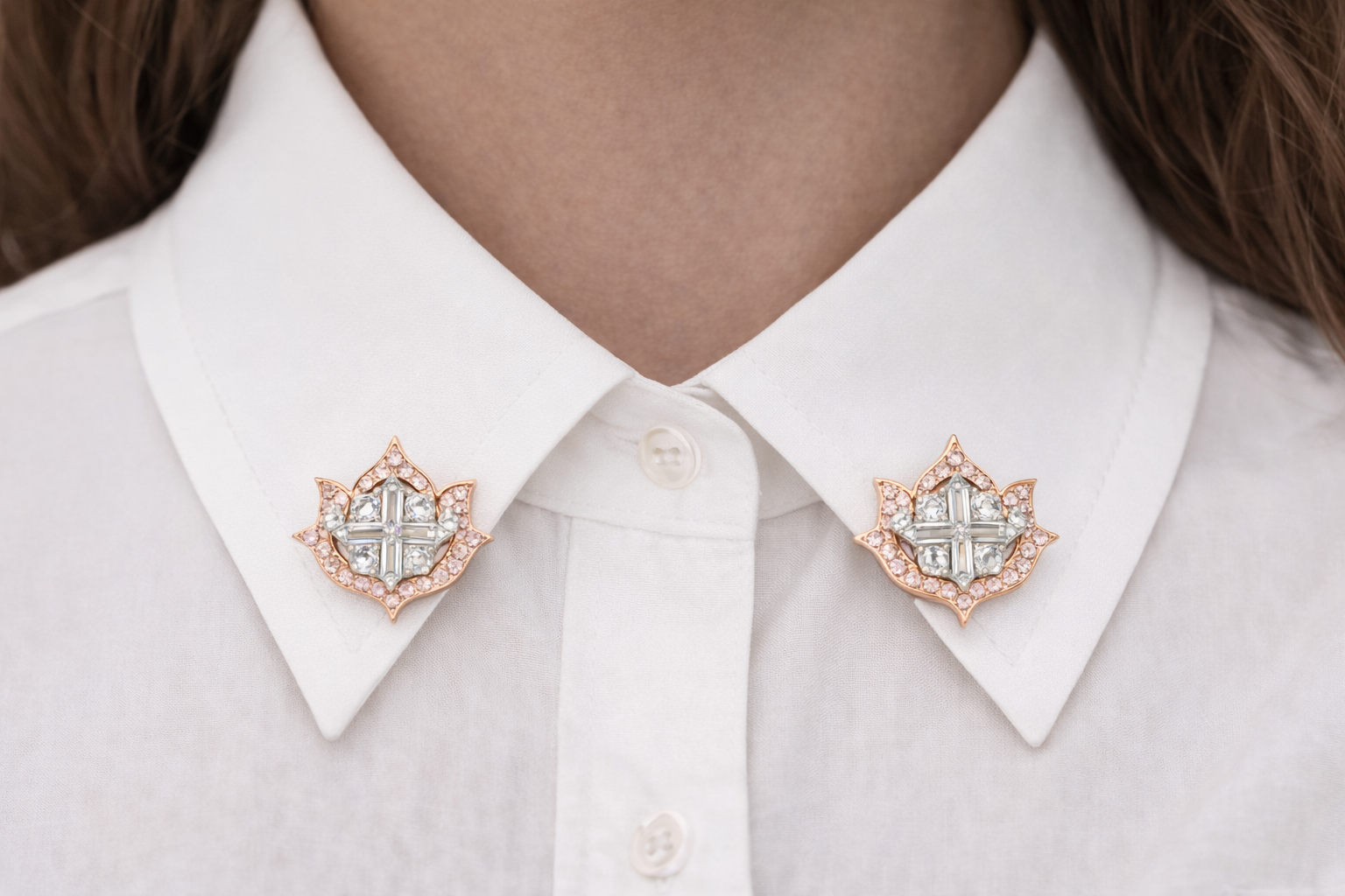 Lotus No. 04 Blush Brooch on collar - Adrisya