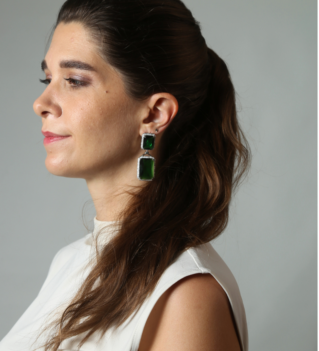 Striking Green Danglers - Adrisya - Earrings