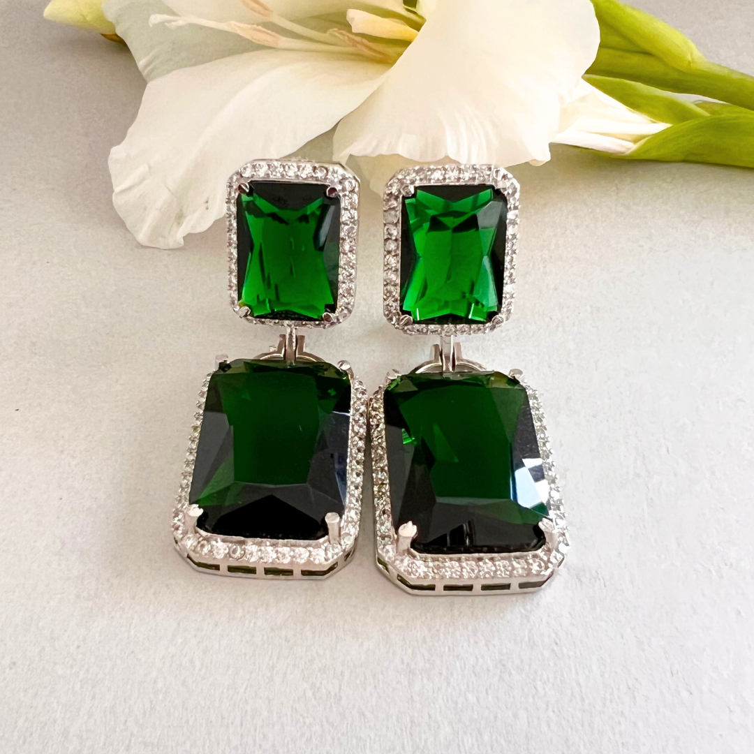 Striking Green Danglers - Adrisya - Earrings