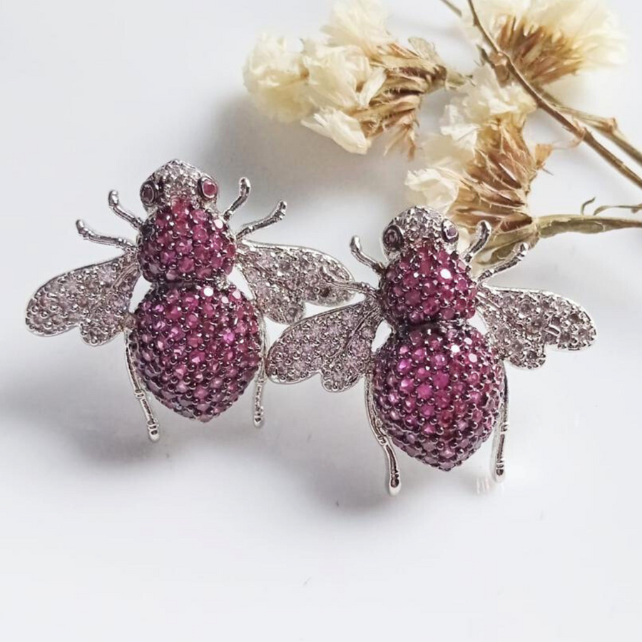 Buzzing Bee Pink Diamond Earrings - Adrisya - Earrings