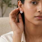 Model wearing Lotus No. 04 Blush Studs in rose gold