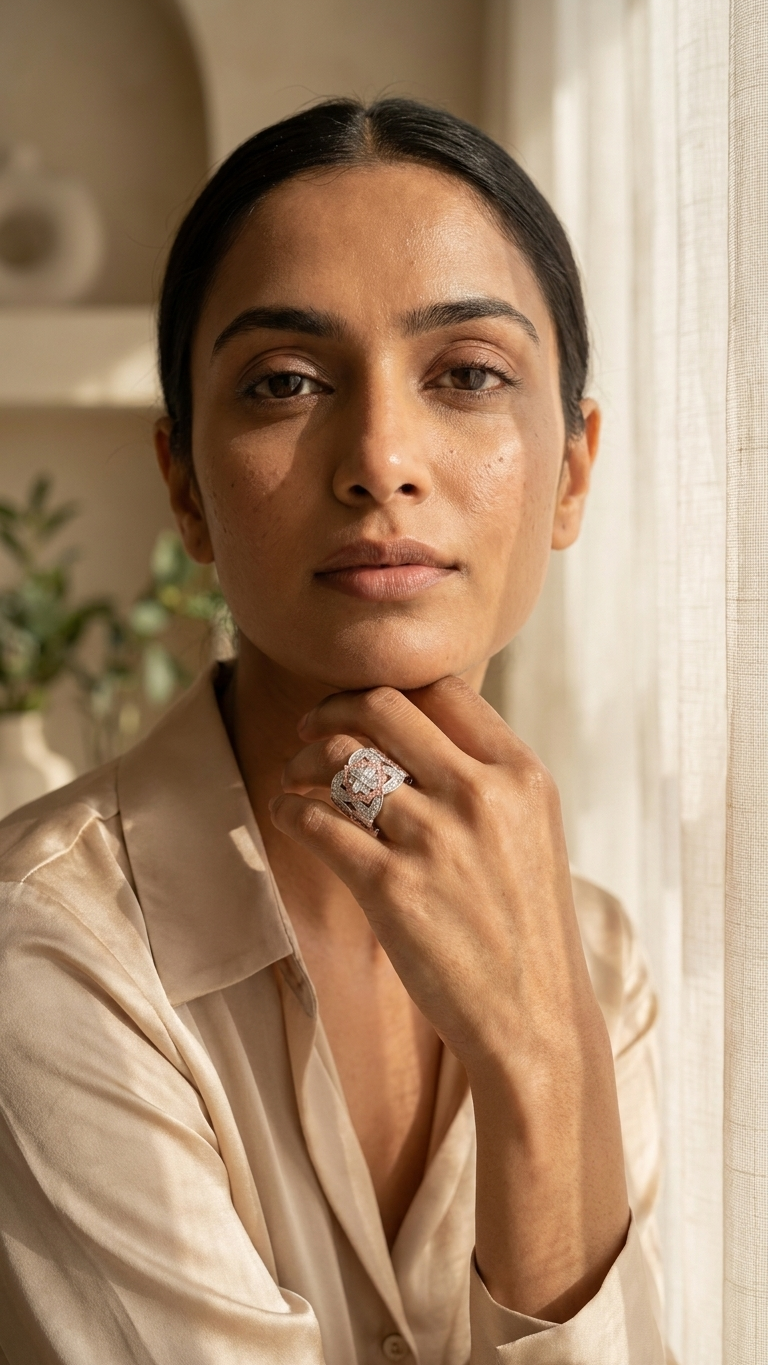 Lotus No. 04 Blush Ring worn lifestyle - Adrisya
