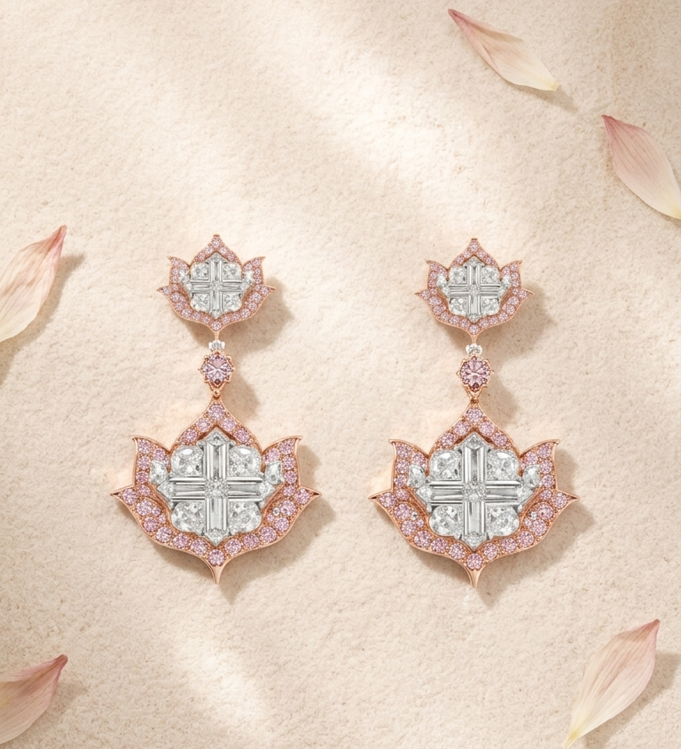 Lotus No. 04 Blush Drops flat lay with petals - Adrisya