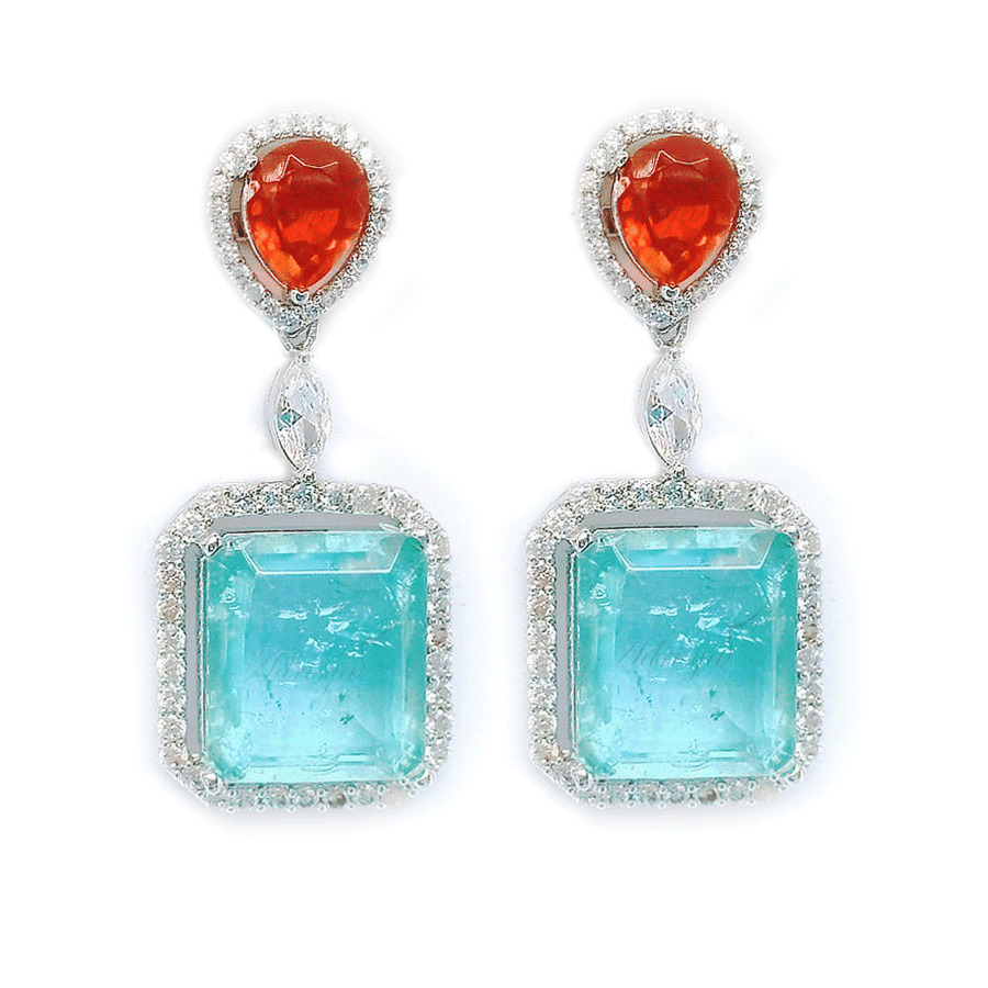 Red and Aquamarine Doublet Drops - Adrisya - Earrings