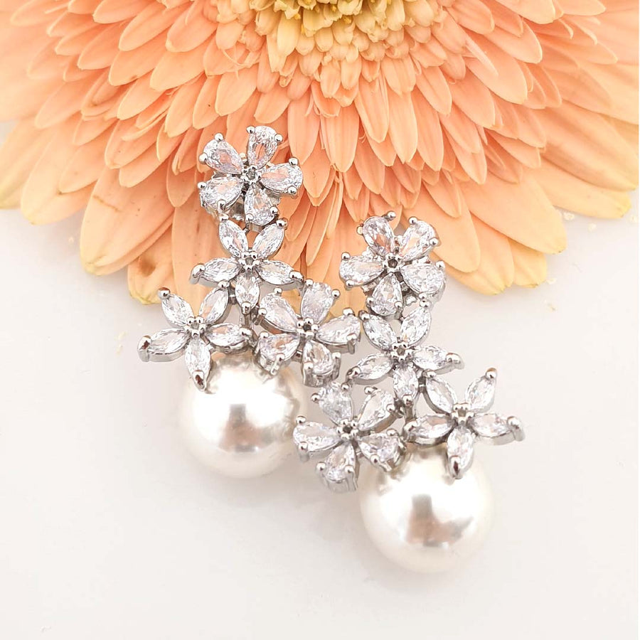 Floral Pearl Earrings - Adrisya - Earrings