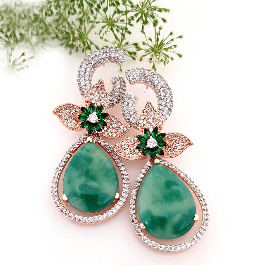 Green Flower Earrings - Adrisya - Earrings