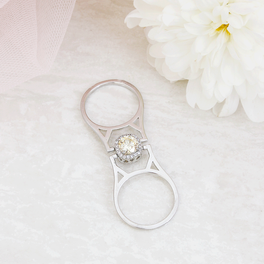 Reversible Yellow and White Solitaire Ring - Adrisya - Finger Ring