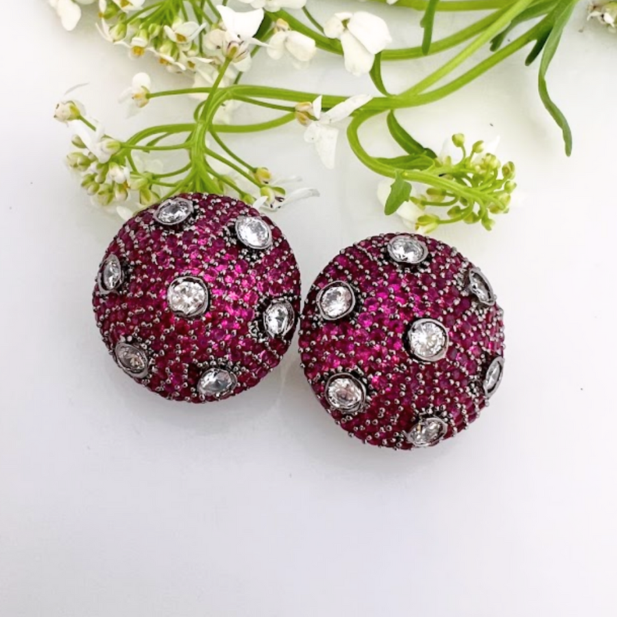 Pink Diamond Sparkle Stud Earrings - Adrisya - Earrings