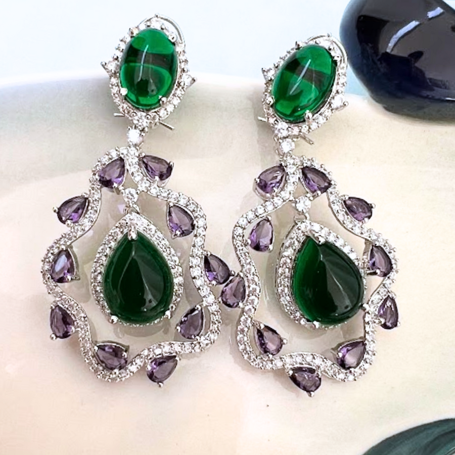 Regal Green and Purple Chandelier Earrings
