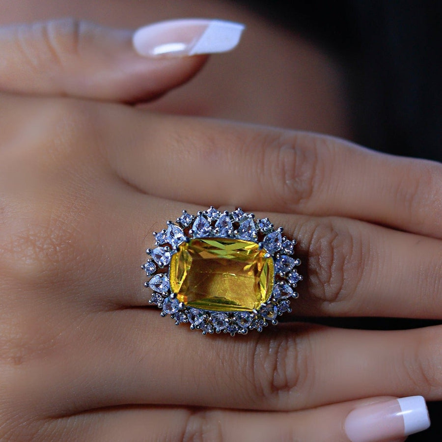 Glitzy Yellow Ring - Adrisya - Finger Ring