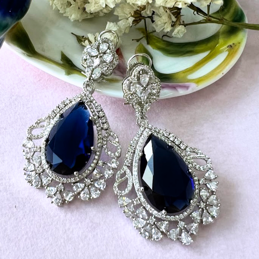 Dark Blue Crystal Earrings  Winniin