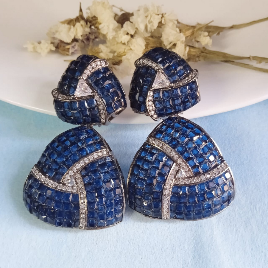 Blue Triangle Earrings